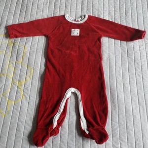Burts Bees Red Velour Footed One Piece Bodysuit